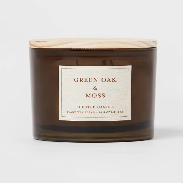 14.5oz Green Oak & Moss Lidded Glass Candle Dark Green - Threshold™ | Target