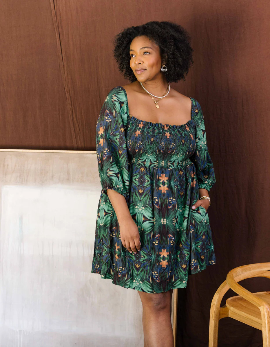 Smocked Tie-Back Mini Dress, Camellia | Noonday