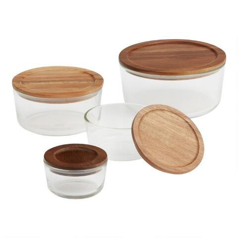 Glass Food Storage Container with Wood Lid Collection | World Market
