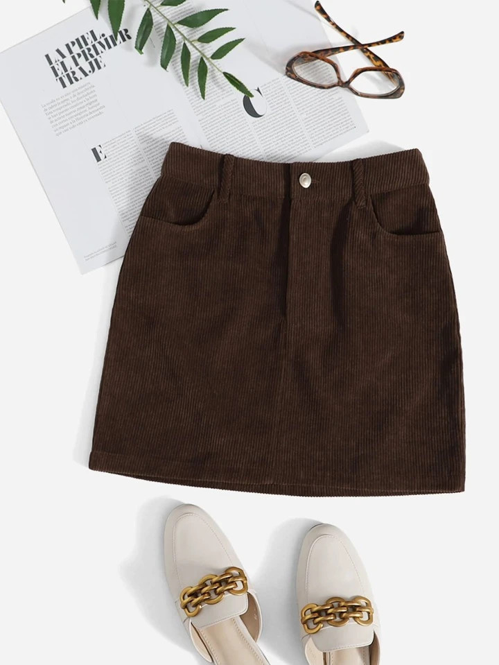 SHEIN EZwear Corduroy Dual Pockets Straight Mini Skirt | SHEIN