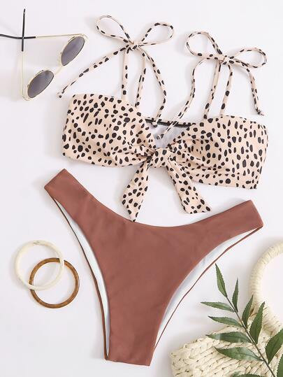 Dalmatian Self Tie High Cut Bikini Swimsuit | SHEIN