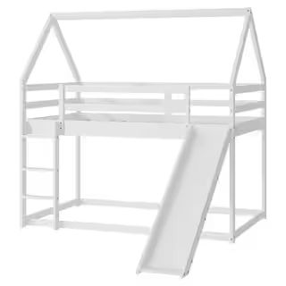 Clihome Twin Size White Bunk Bed with Convertible Slide&Ladder in Chimney Design | The Home Depot
