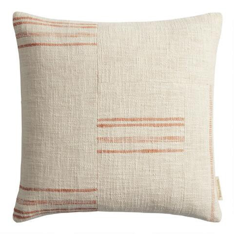Ivory Stripe Patched Throw Pillow | World Market