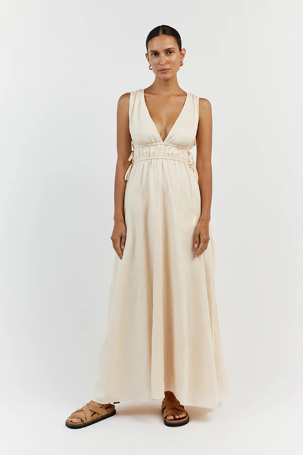 PIA BUTTER LINEN MIDI DRESS | DISSH