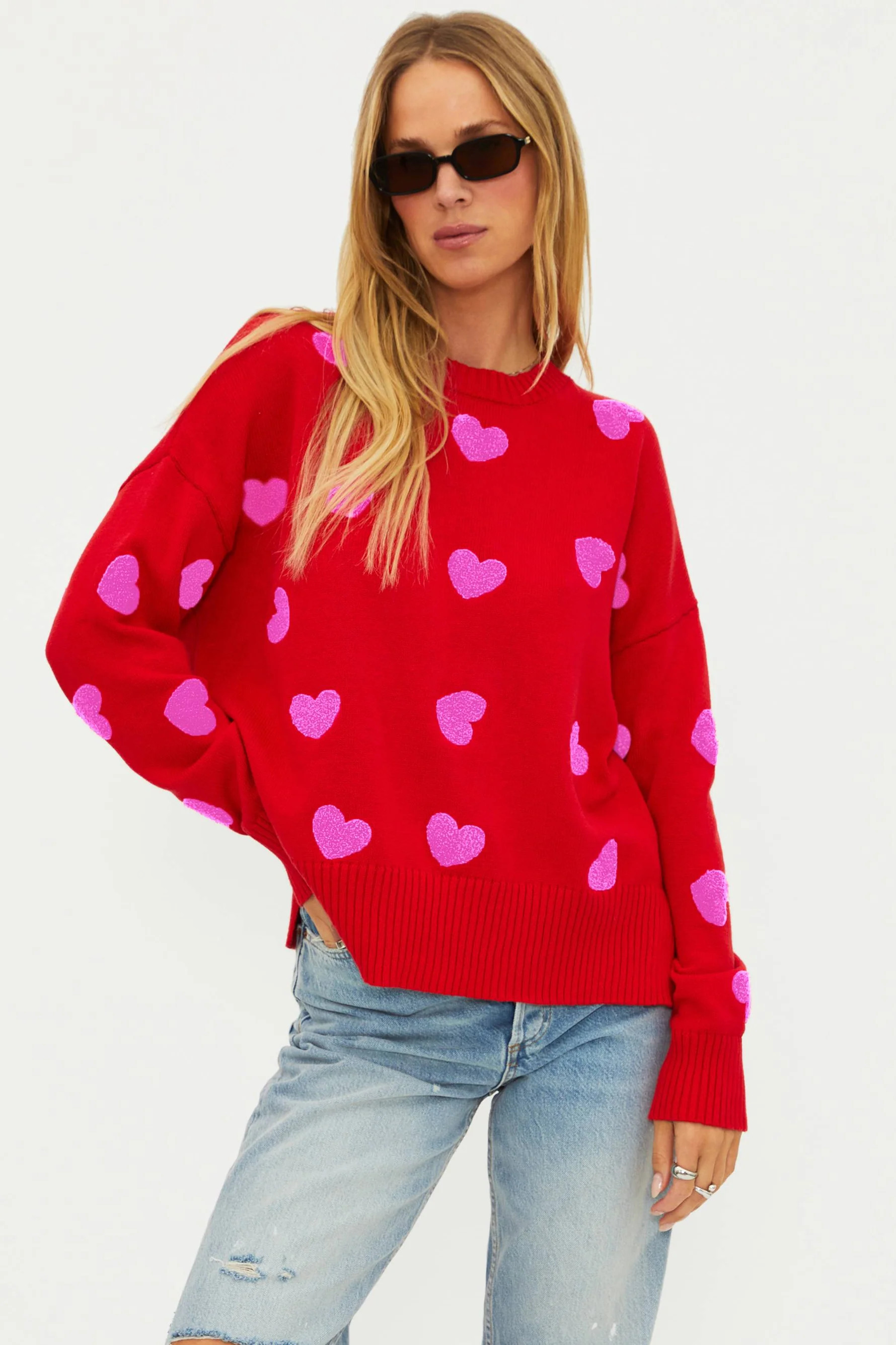 Callie Sweater Royal Red Hearts | Valentines Heart Legging | Beach Riot | Beach Riot