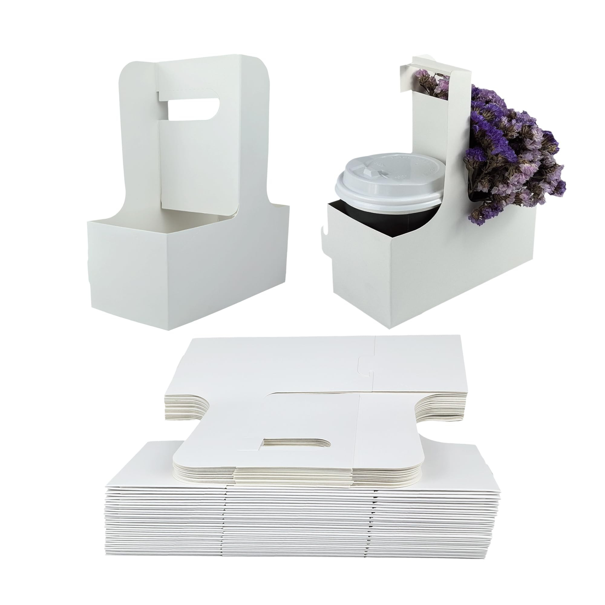 30 Pack 2-Cup Drink Carrier with Handle, Disposable White Cardboard Paper Cup Holder for Cold/Hot... | Amazon (UK)