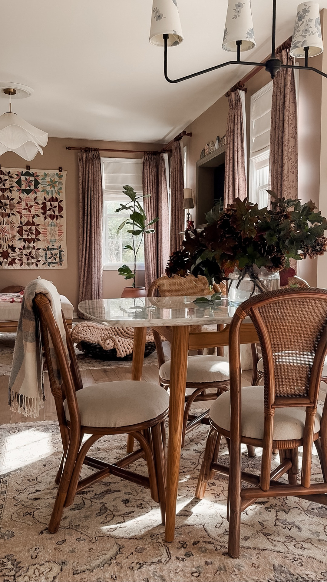 I want to make everything pretty, that’s what I’ll do! 
.
Easiest tutorial ~ No-sew lampshade makeover! This spray glued adhesive makes this process so easy. 
I wanted to give my shades a new cottage feel and I’m so happy with the end results. I snagged this adorable fabric off of @etsy from @spoonflower . Perfect cottage vibe fabric and color. 🤌🏼
Hope you try it out- definitely user and budget friendly. 
Love y’all mucho. 🫶🏻
.
.
.
.
.
#createdtocreate #cottagecoreaesthetic #culpeperva #howihaven #simplehomestyle #nosew #lampshade #diningroomdesign #cottagediningroom #cottagelife #lampshademaking #dıy #diyhomeprojects #diylamp #simplediy #cottageliving #beintentional #interiorinspo 
#diylamp #lampshades #diningroomideas #diningroominspo #diyhomedecor #cottagedesign #simplelifestyle #createdtocreate