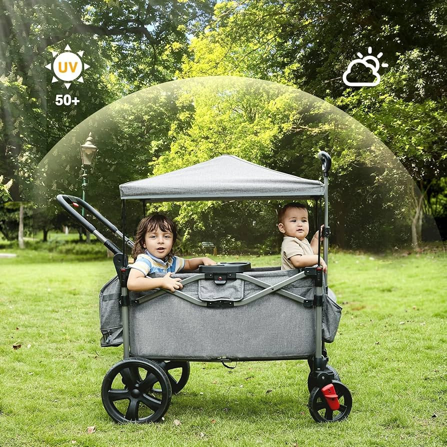 EVER ADVANCED Foldable Wagons for Two Kids & Cargo, Collapsible Folding Stroller with Adjustable ... | Amazon (US)