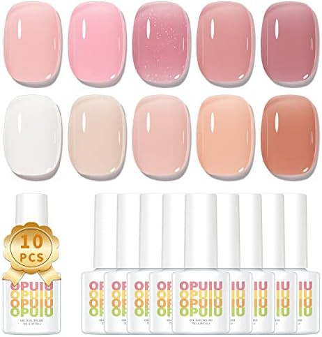 OPUIU Jelly Gel Nail Polish Set, 10 Colors Nude Gel Polish Kit Neutral Milky White Sheer Light Pi... | Amazon (US)