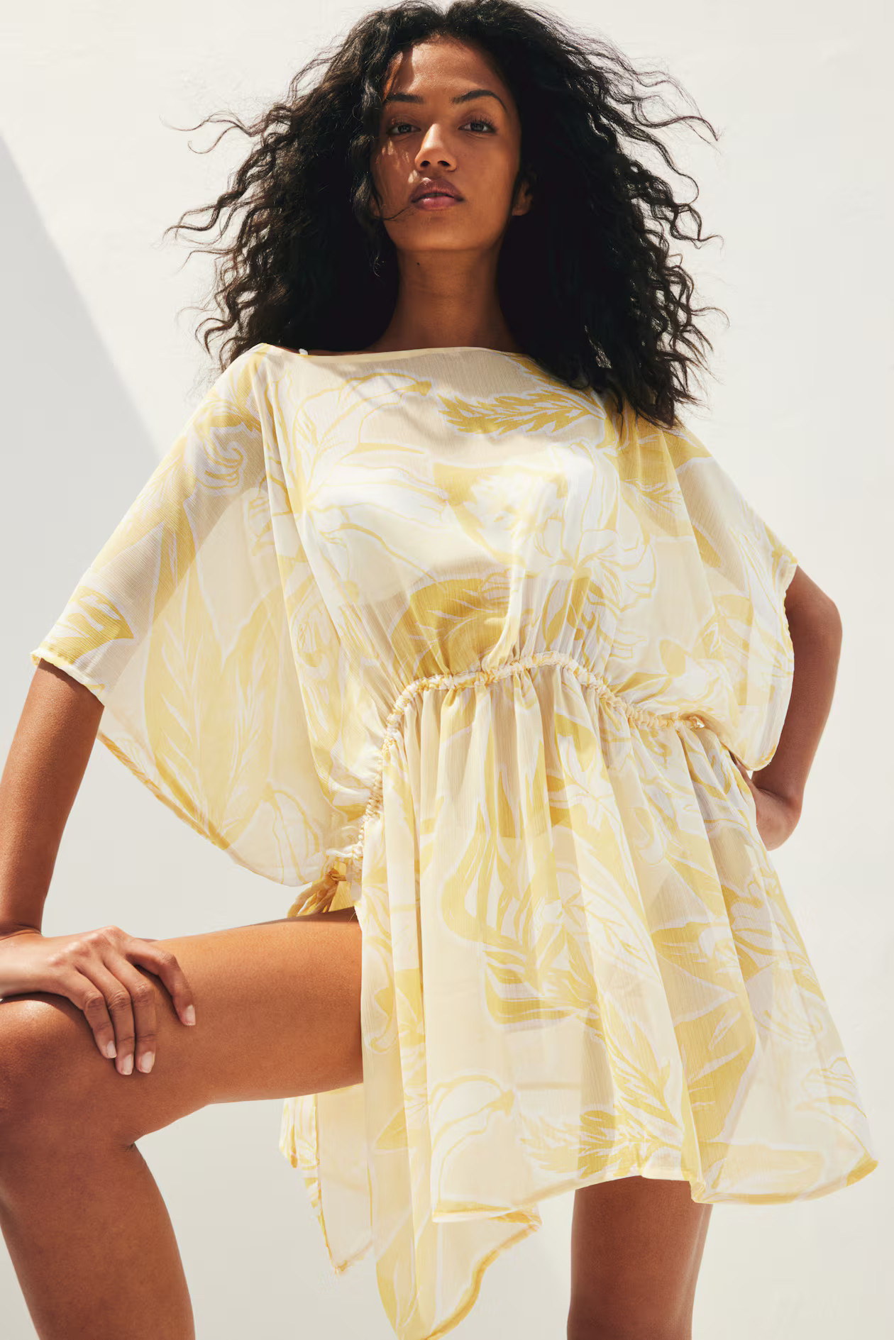 Beach kaftan - Light yellow/Patterned - Ladies | H&M GB | H&M (UK, MY, IN, SG, PH, TW, HK)