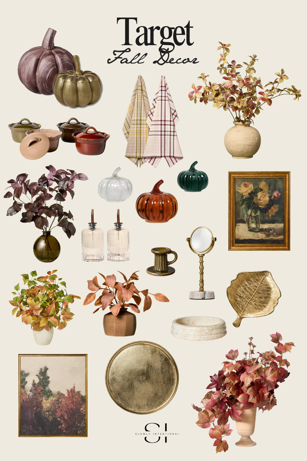 Target has seriously nailed it with their fall decor this year — from warm-toned faux stems and cozy kitchen accents to those cute glass pumpkins that make any shelf or table feel festive. I love mixing in their textured vases, vintage-inspired art, and gold leaf dish for that perfect balance of seasonal and timeless. Everything here works just as well for a cozy fall evening as it does for a Thanksgiving tablescape. 

 #LTKHome