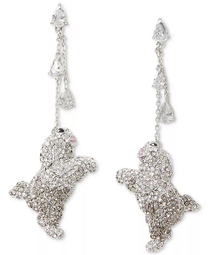 kate spade new york Silver-Tone Pavé & Color Cubic Zirconia Dog Linear Drop Earrings - Macy's | Macy's