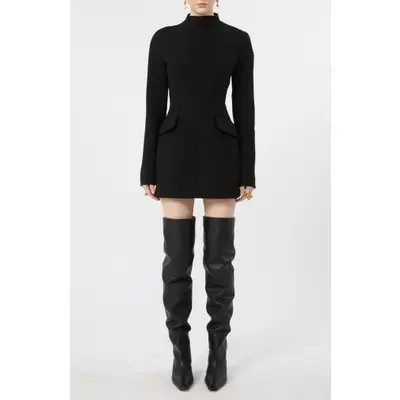 SPORTMAX Mock Neck Long Sleeve Minidress in Black at Nordstrom, Size 6 | Nordstrom