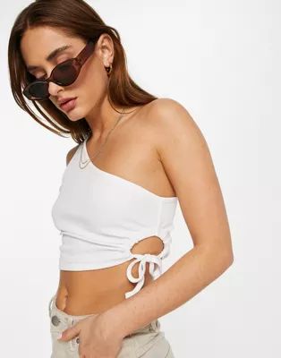 ASOS DESIGN rib one shoulder top with ruched side in white | ASOS | ASOS (Global)
