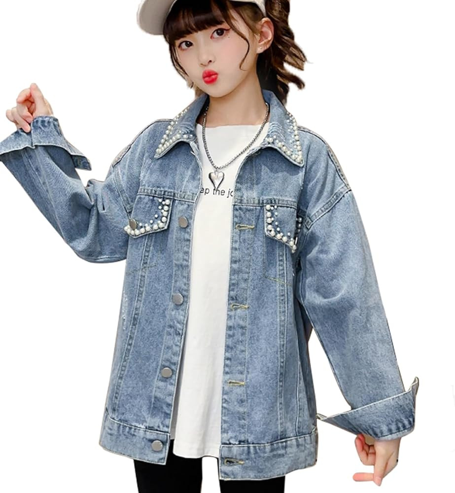 Rolanko Girls Denim Jackets, Basic Oversized Jean Jacket for Girls Fall Outwear Button Down Truck... | Amazon (US)