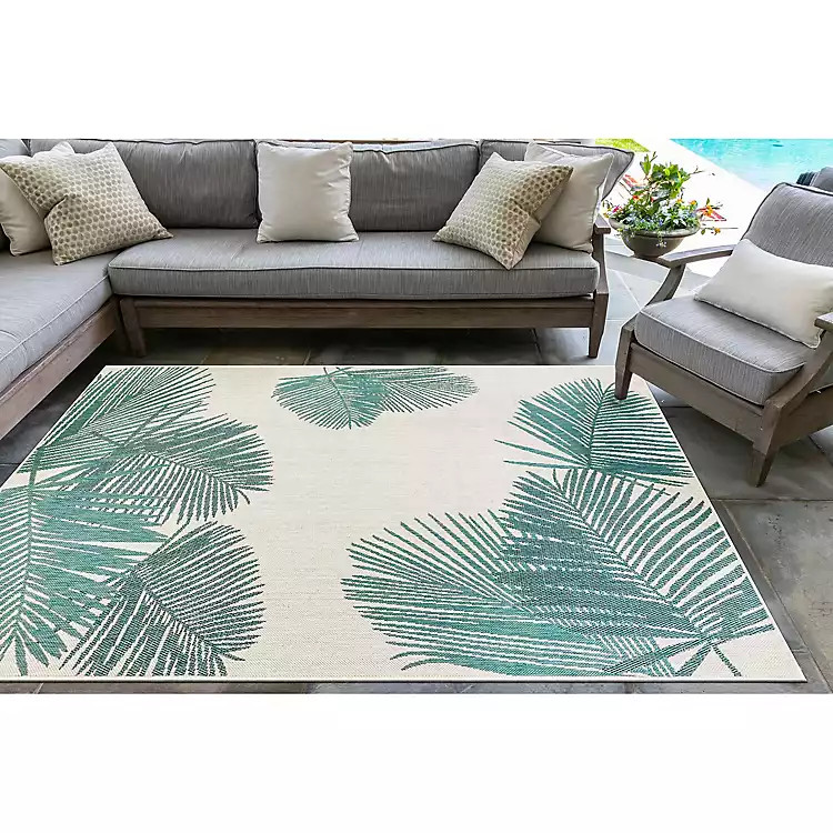 Aqua Forest Leaf Indoor/Outdoor Area Rug, 7x9 | Kirkland's Home