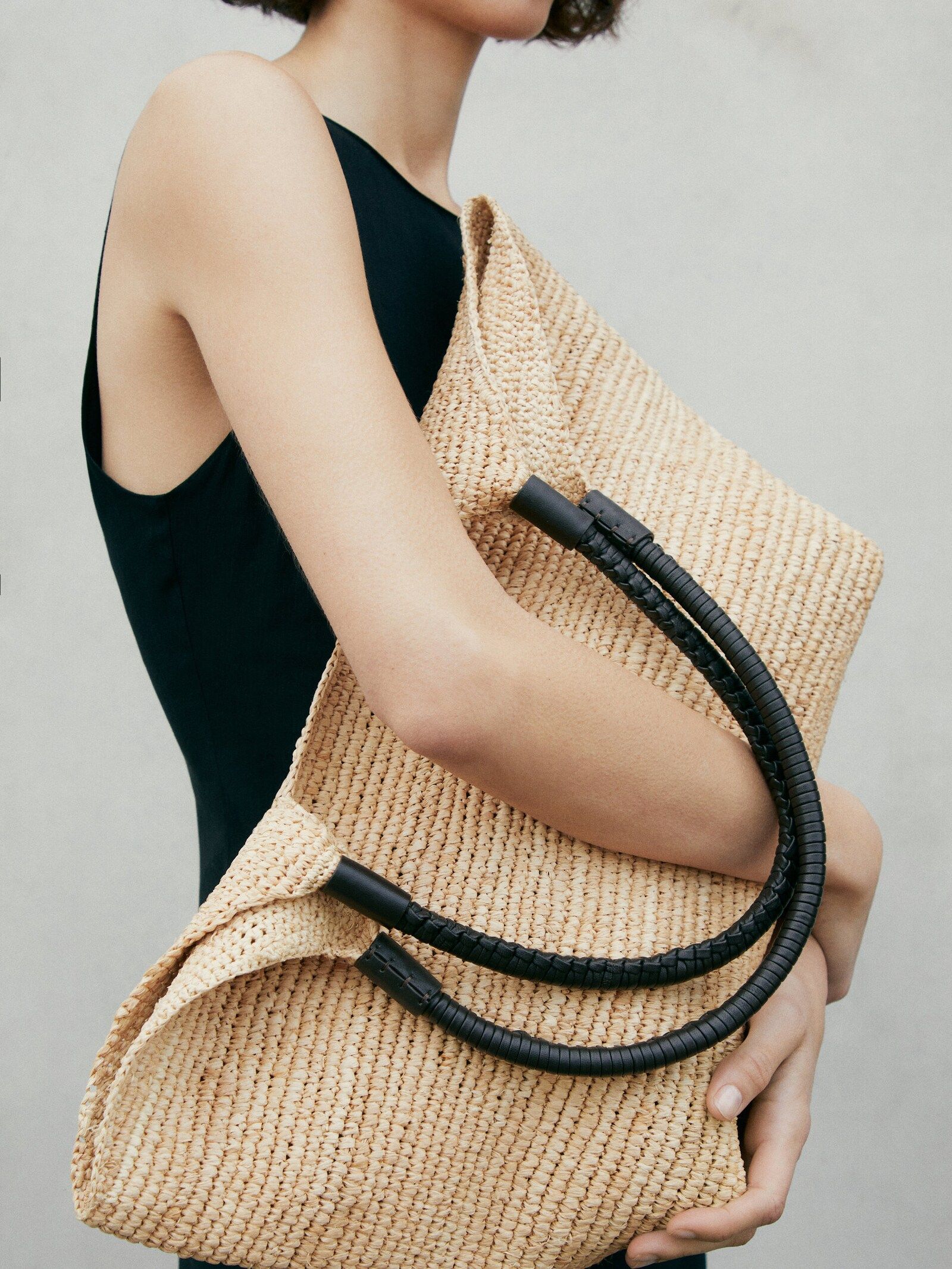 Raffia tote bag with leather handles | Massimo Dutti (US)