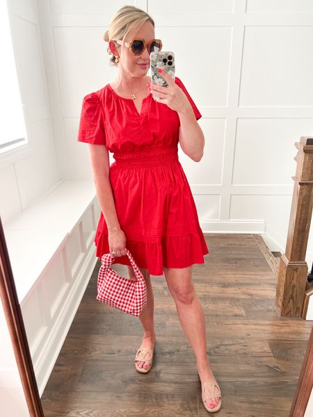 The gingham purse really makes it though! 😍 This dress is sold out but linking very similar ones. My phone case is Rifle Paper Co  

#LTKFindsUnder100 #LTKOver40 #LTKStyleTip