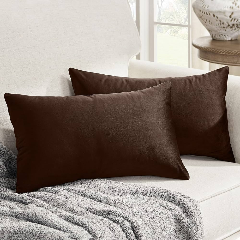 Homelike Moment Throw Pillow Covers 12x20 Set of 2, Brown Velvet Decorative Couch Pillow Cover So... | Amazon (CA)