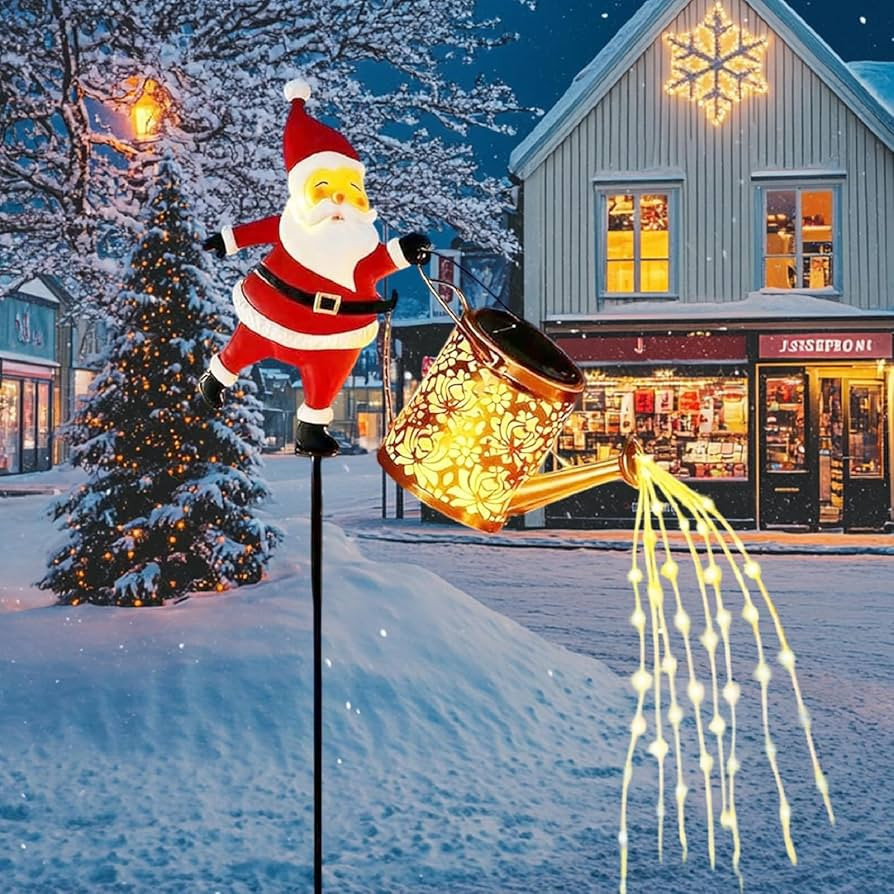Solar Christmas Lights Outdoor, Waterproof Hanging Metal Watering Can Light Solar Christmas Decor... | Amazon (US)