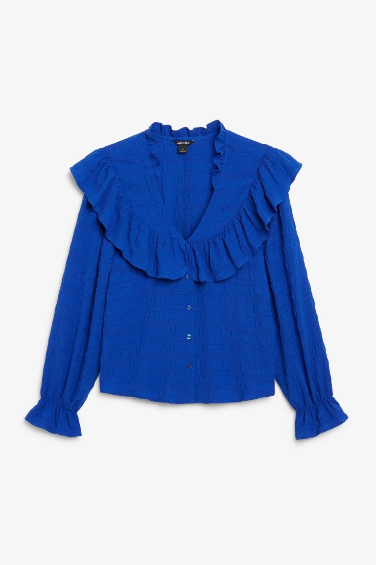 Blouse with oversized collar - Koningsblauw - DAMES | H&M NL | H&M (DE, AT, CH, NL, FI)