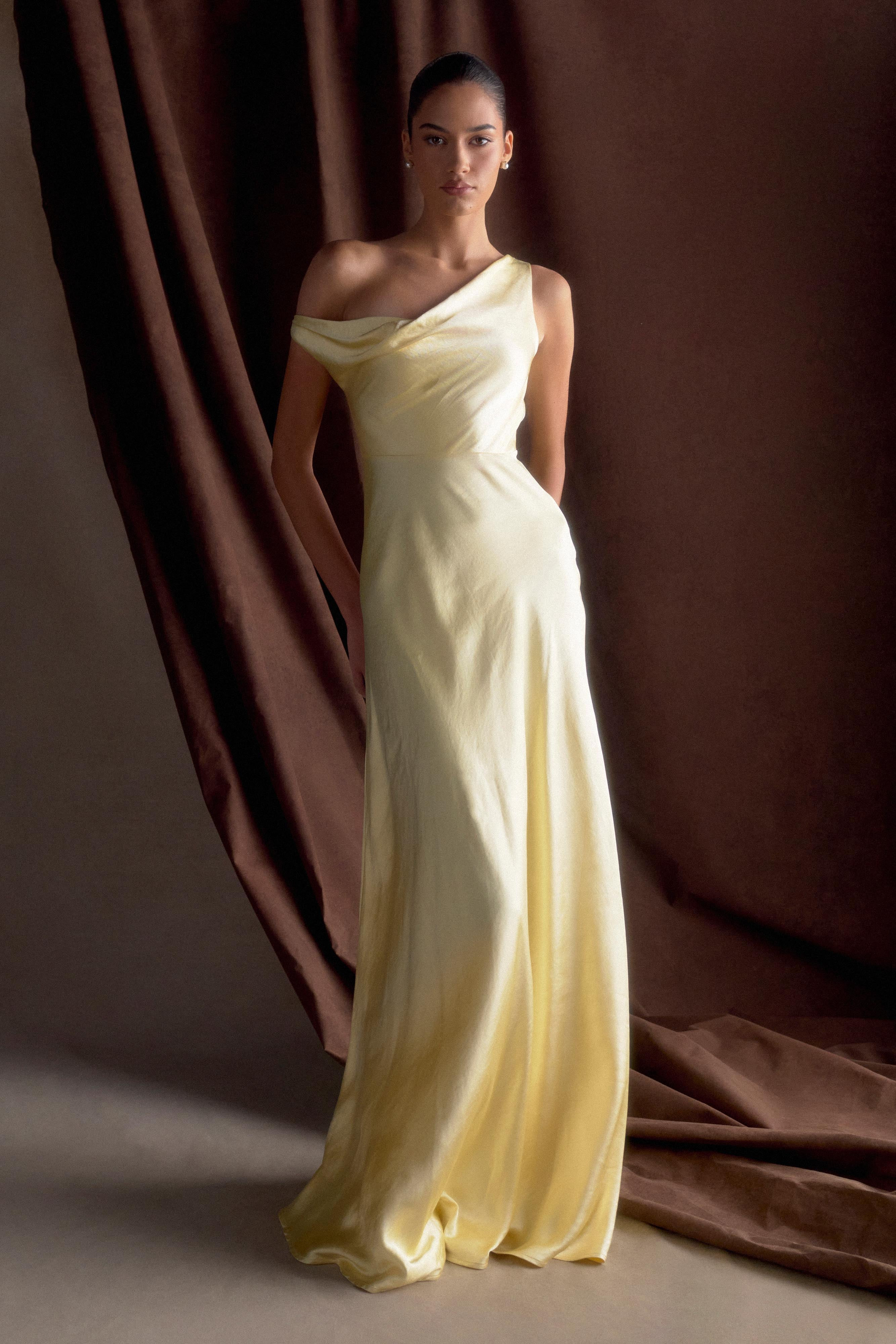 One Shoulder Maxi Dress - Pastel Lemon | MESHKI US