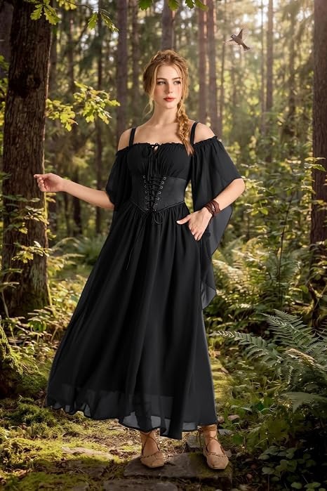 Scarlet Darkness Women's Corset Waist Renaissance Fairycore Costume Dress | Amazon (US)