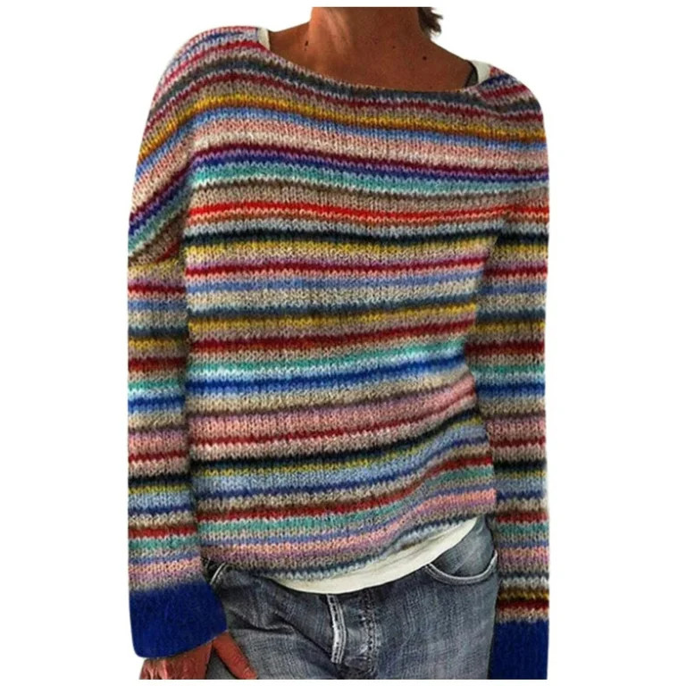 Womens Sweaters,Winter Fall Casual Loose Long Sleeve Women's Knitted Fair Isle Print Retro Sweate... | Walmart (US)