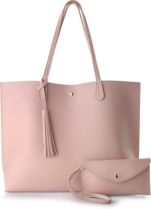 Minimalist Clean Cut Pebbled Faux Leather Tote Womens Shoulder Handbag | Amazon (US)