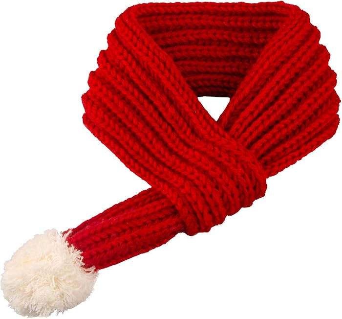 Pet Christmas Red Knitted Scarf with Fuzzy Pompom Neck Warmer Bandana Xmas Holiday Winter Costume... | Amazon (CA)