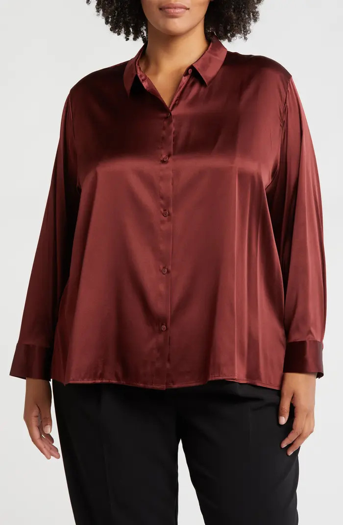 Classic Collar Stretch Silk Button-Up Shirt | Nordstrom