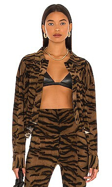 Norma Kamali Cropped Oversized Boyfriend NK Shirt in Brown Tiger from Revolve.com | Revolve Clothing (Global)