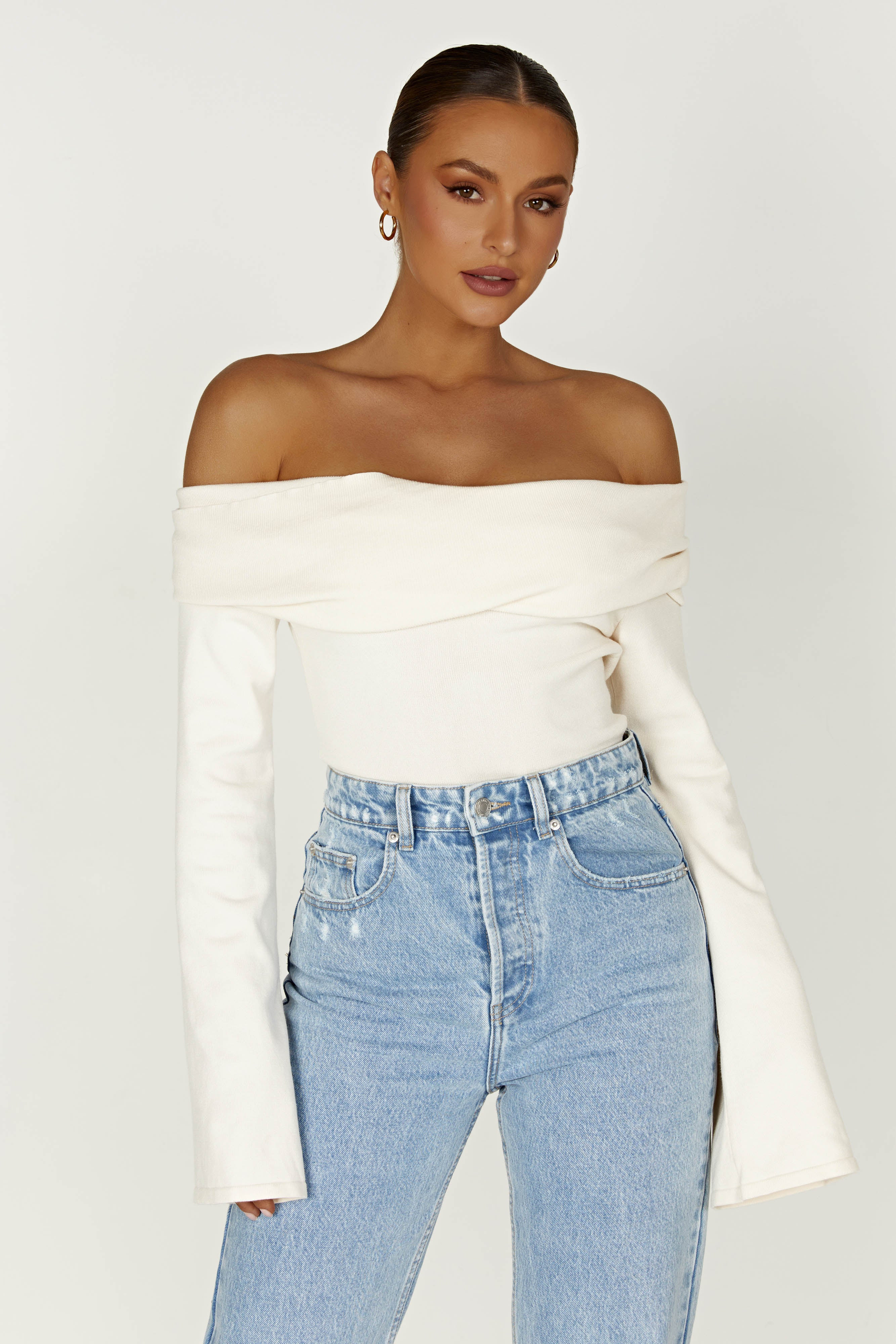 Marlisa Off Shoulder Twist Top - Ivory | MESHKI US