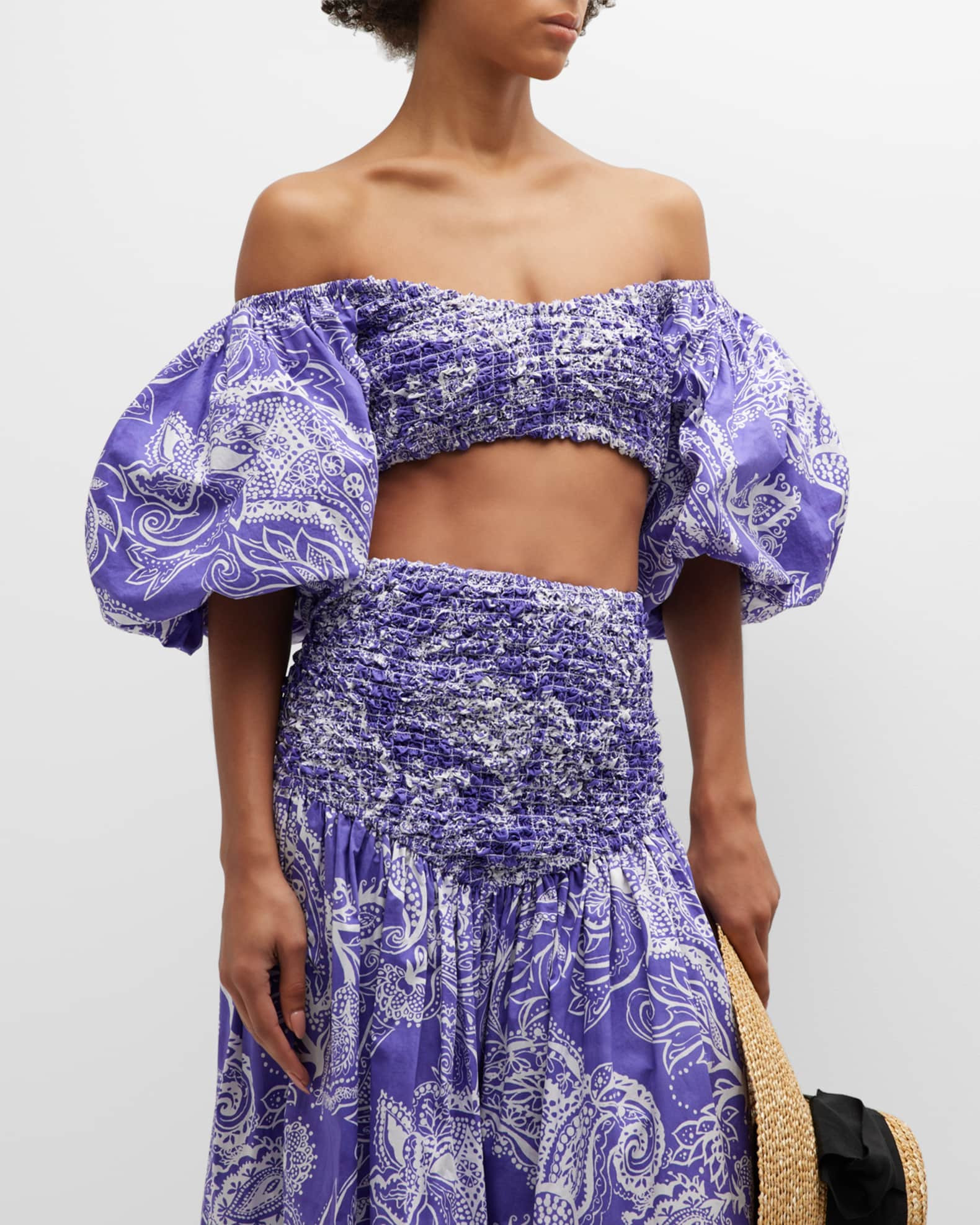 Paisley-Print Pier Off-Shoulder Blouse | Neiman Marcus