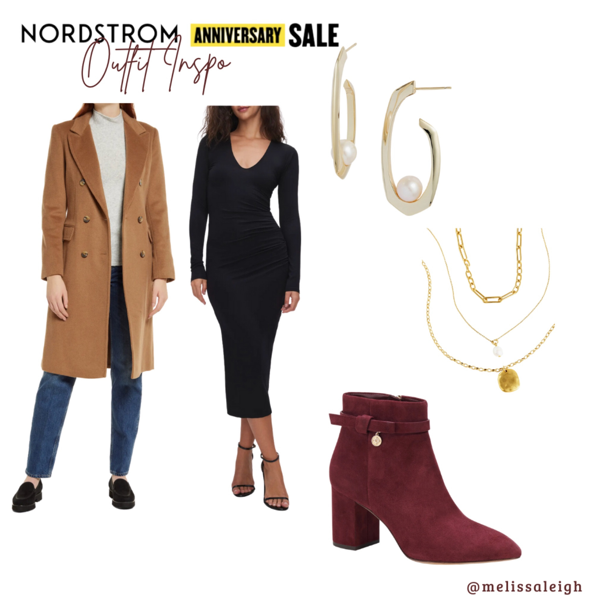 Nordstrom anniversary sale, Nordstrom, Nordstrom sale, n sale 2023, sale finds, fall fashion, fall staple items - camel coat, good American black sweater dress, kate spade ankle booties, layered gold necklace and kendra Scott gold hoops with pearl details 

#LTKxNSale #LTKSeasonal #LTKworkwear