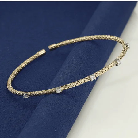 14K Sold Yellow Gold and Diamond Bangle Bracelet with Rope Design | Comfort fit Flexible Bangle for Women | Walmart (US)
