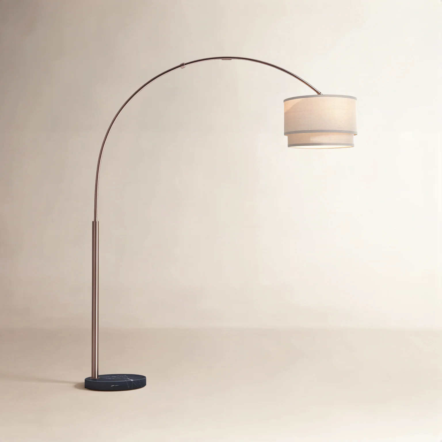 Mason 81 in. Modern Adjustable LED Arched Standing Floor Lamp with Fabric Drum Shade and Weighted Marble Base | Wayfair North America