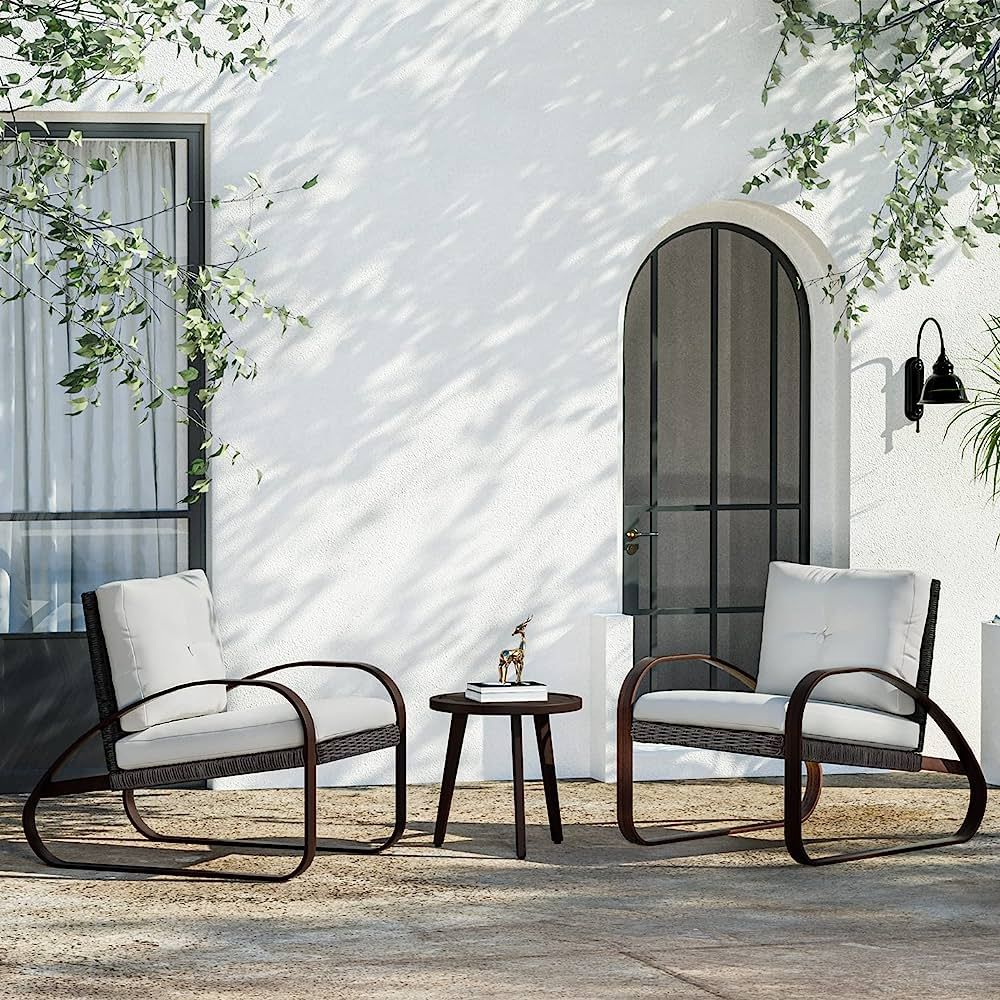 COSIEST 3-Piece Outdoor Patio Bisrto Set, PE Wicker Furniture Sets Aluminum Armchair Club Chairs ... | Amazon (US)