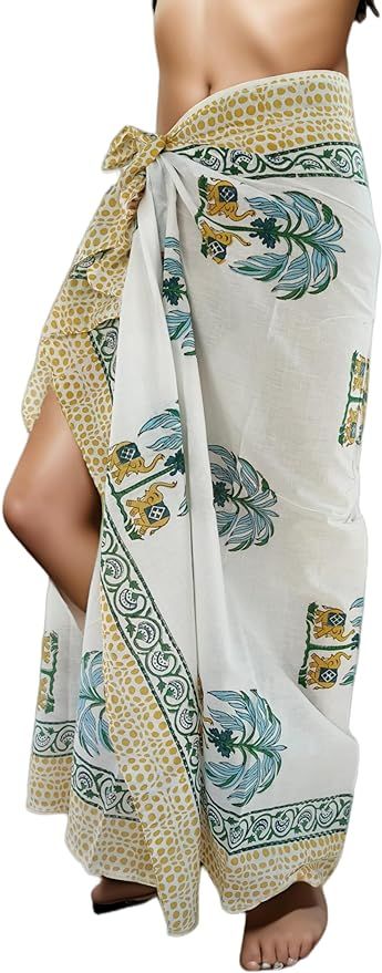 100% Cotton Swimsuit Beach Sarong Cover Ups for Women Swimwear Pareo Indian Hand Block Print Beac... | Amazon (US)