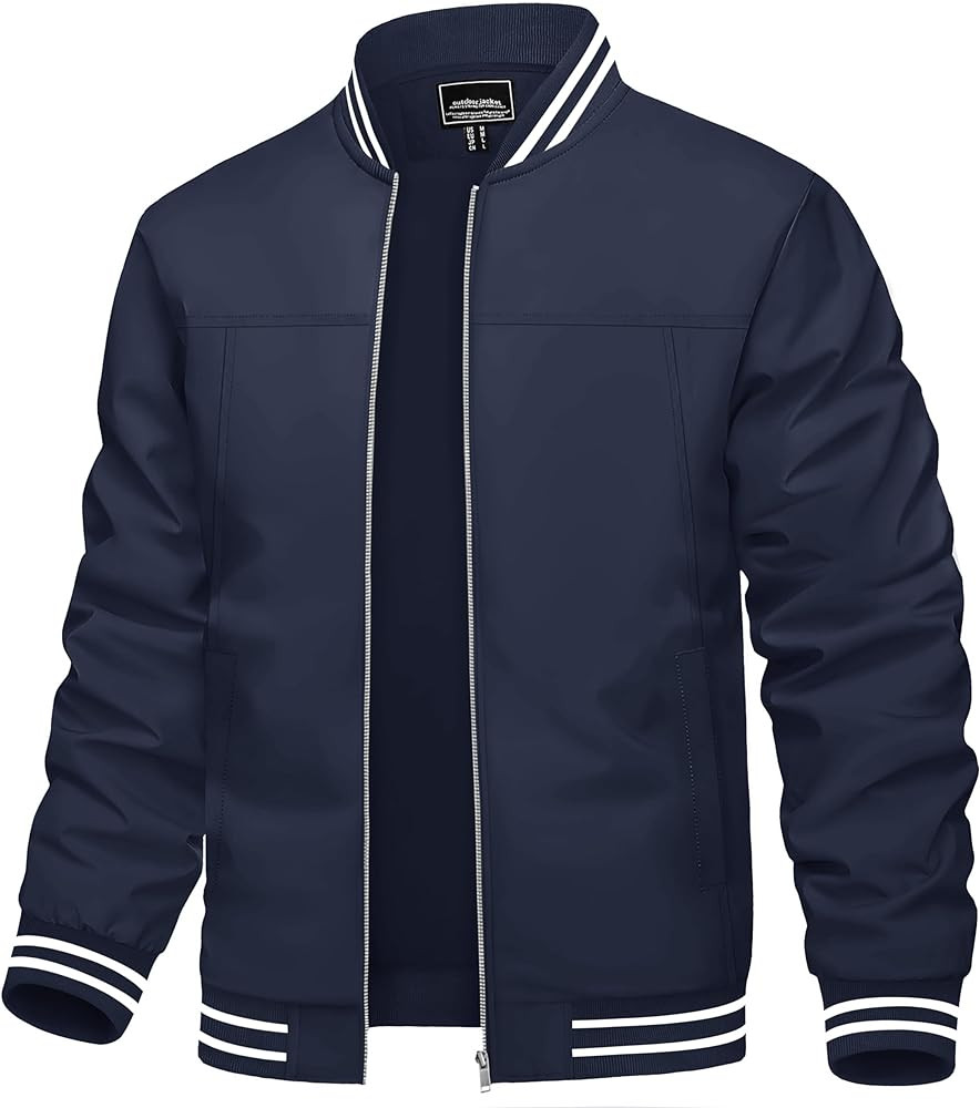 TACVASEN Men's Lightweight Jacket Casual Spring Fall Windbreaker Bomber Zip Up Coat With Pocket | Amazon (US)
