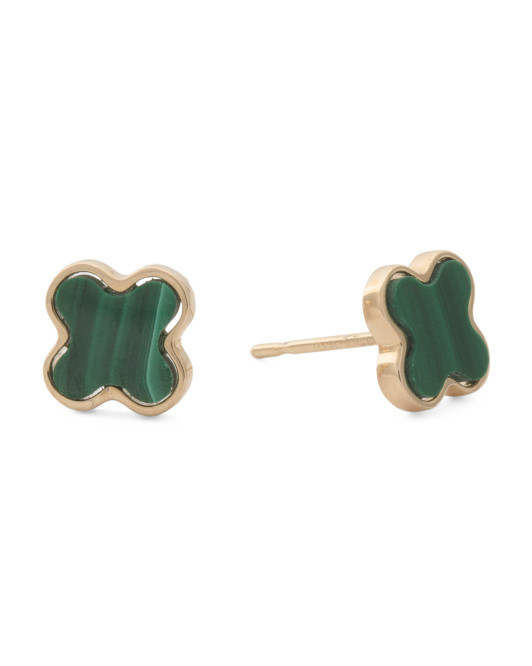 14kt Gold Malachite Clover Earrings | TJ Maxx