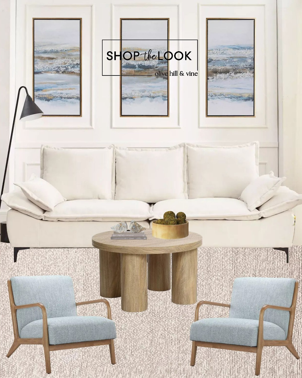 This Target lineup hits all the right notes: a swoon-worthy velvet recliner sofa, woven blue lounge chairs, and a chunky wood coffee table. Gold-framed wall art and marble bird figurines bring the polish and personality.  

 

#LTKHome #LTKStyleTip #LTKFamily