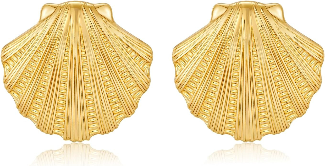 Sea Shell Earrings For Women Conch Earring Gold Shell Earrings Beach Ocean Studs Summer Fashion E... | Amazon (US)