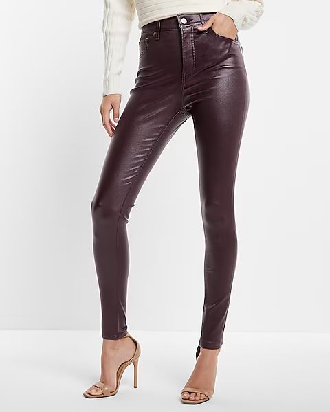 High Waisted Burgundy Coated Skinny Jeans | Express