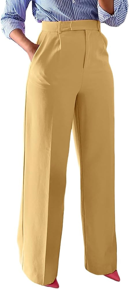 Unybwonn Women Wide Leg Dress Pants High Waisted Straight Leg Business Slacks Work Pants Casual B... | Amazon (US)