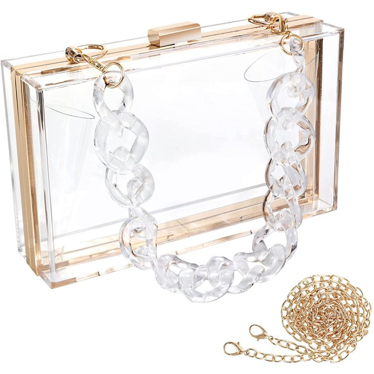 Women Clear Purse Acrylic Clear Clutch Bag Transparent Crossbody Purse Evening Bag (Double Chain) | Walmart (US)