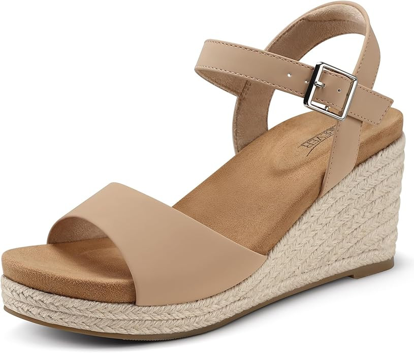 SHIBEVER Women's Wedge Platform Sandals: Espadrille Dressy Comfortable Summer Open Toe Ankle Stra... | Amazon (US)