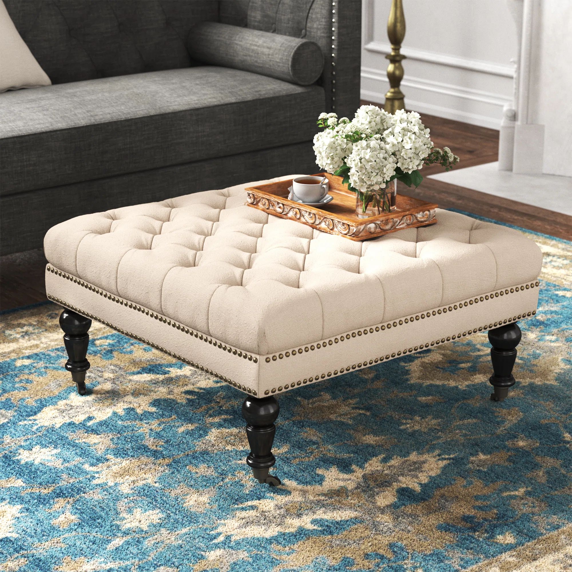 Kelly Clarkson Home Landis 35" Nailhead Trim Tufted Upholstered Ottoman & Reviews | Wayfair | Wayfair North America