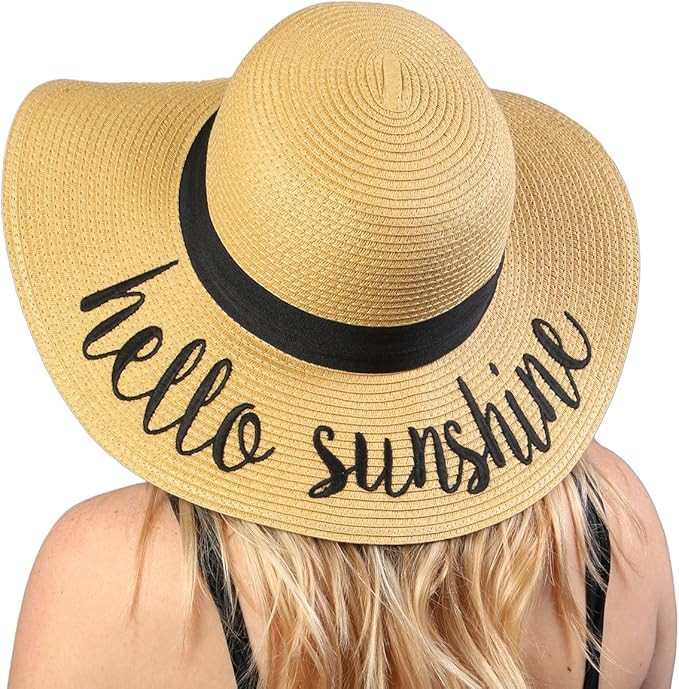 Funky Junque Women’s UPF 50 Bold Cursive Embroidered Adjustable Beach Floppy Sun Hat | Amazon (US)