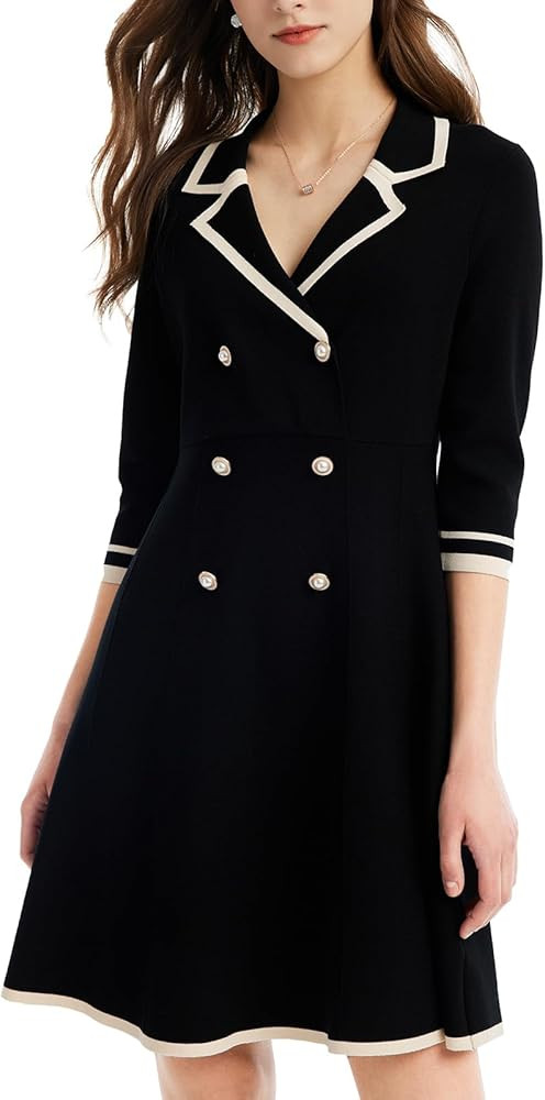 Mini Sweater Dress for Women, Button up 3/4 Sleeve Knit Dresses for Teacher Work Business | Amazon (US)